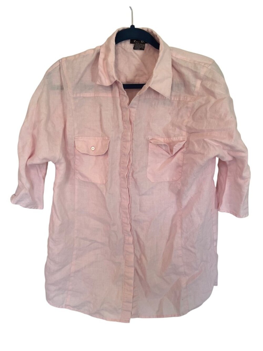 Zoe D. Pink Linen Button Down Shirt Blouse Coastal Summer Business Casual Medium
